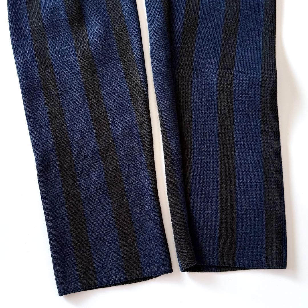 希少XXS LARDINI ニットジャケット アンコン ストライプ ブルー系