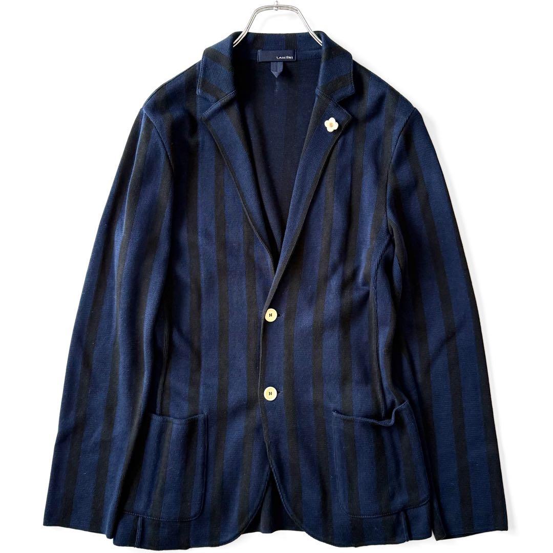 希少XXS LARDINI ニットジャケット アンコン ストライプ ブルー系