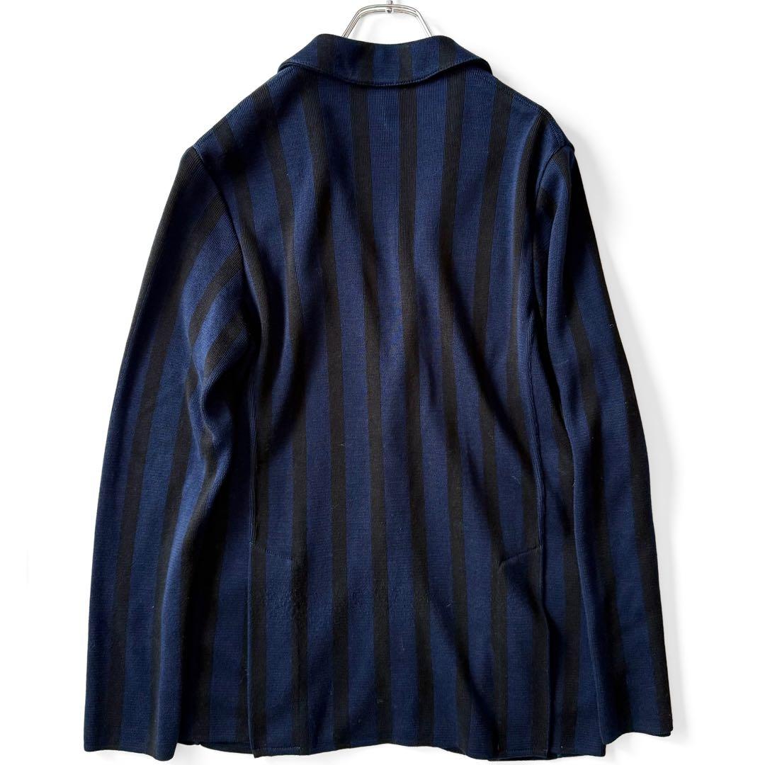 希少XXS LARDINI ニットジャケット アンコン ストライプ ブルー系