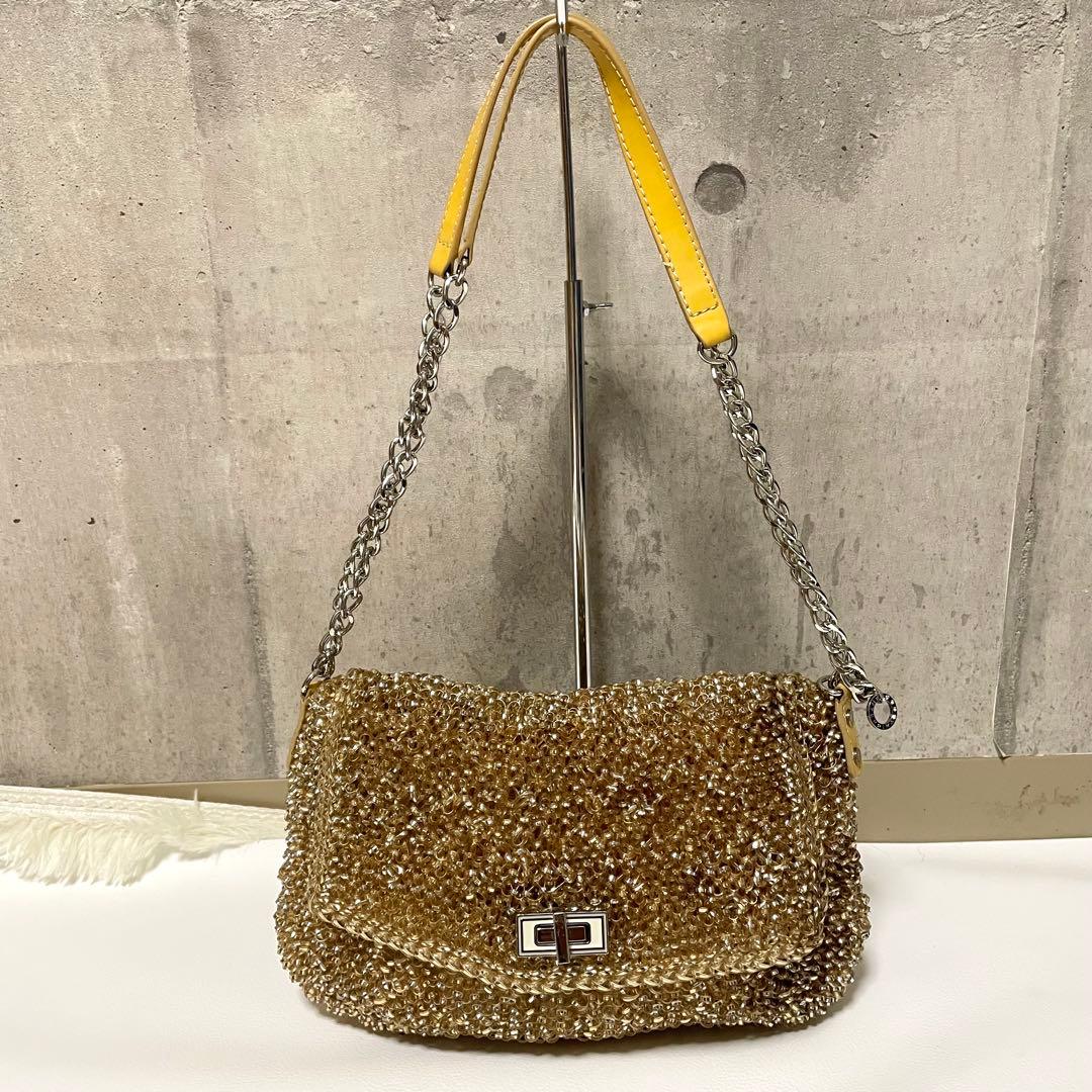 美品 アンテプリマ ワイヤーバッグ ルケット リング ビジュー 金具 ゴールド