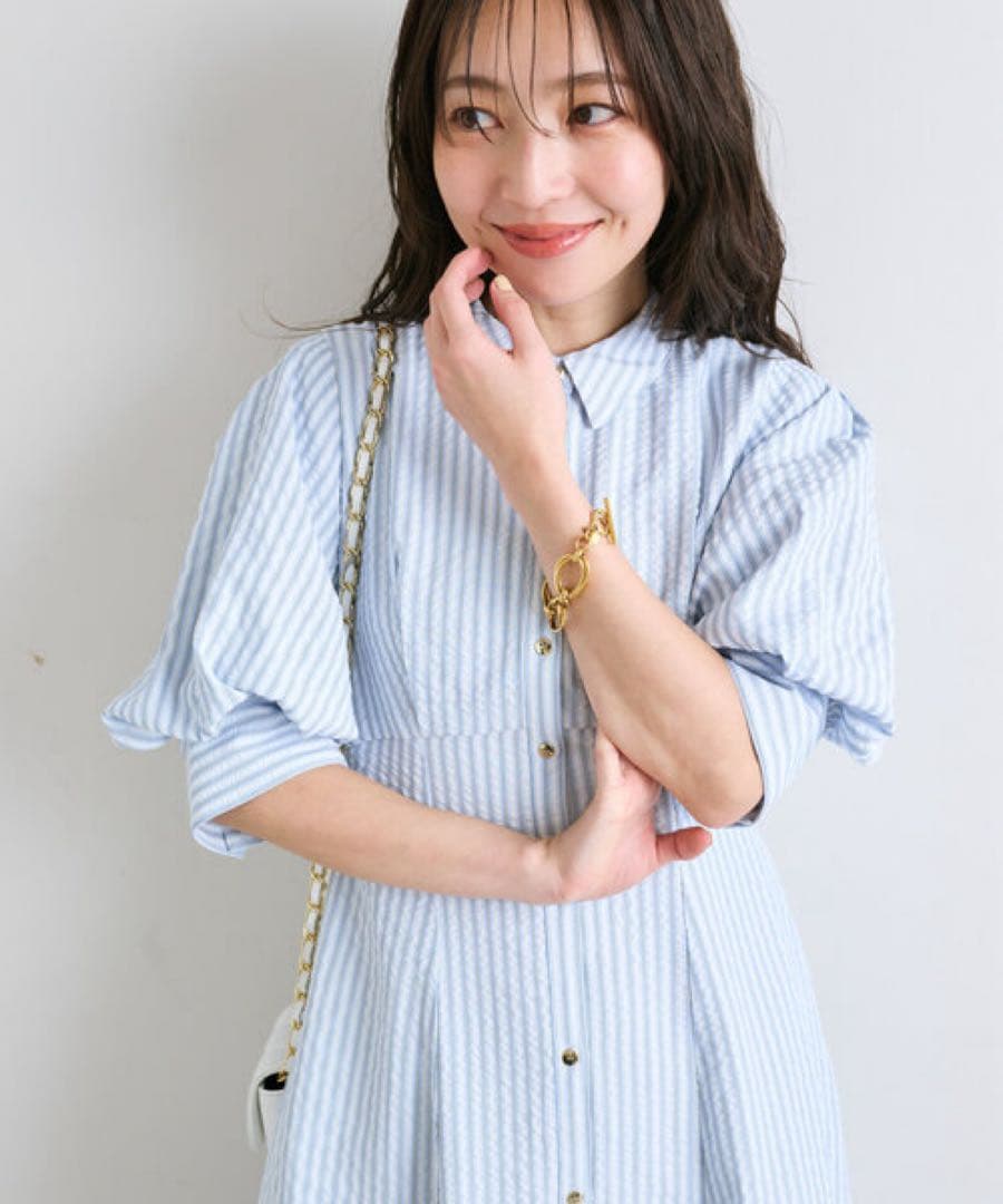 【美品】サッカーストライプフレアシャツワンピース 36 ラブティックボンボン