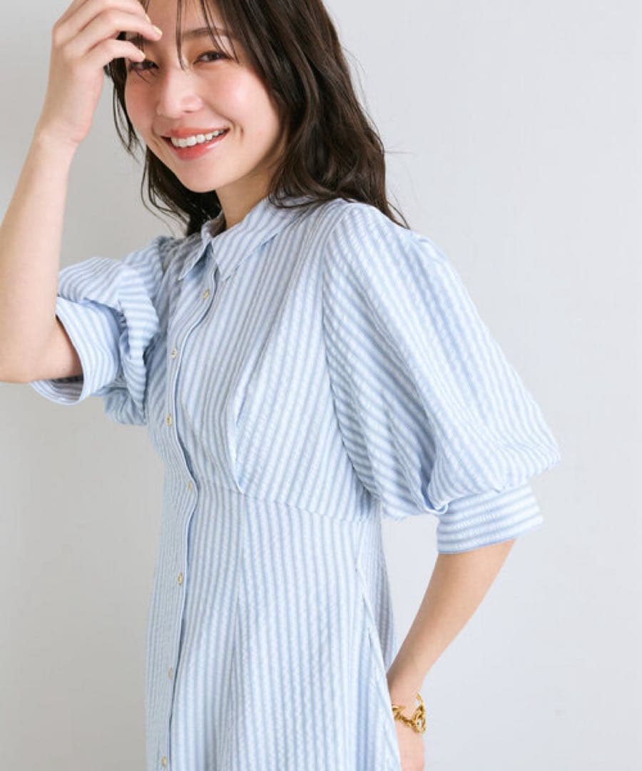 【美品】サッカーストライプフレアシャツワンピース 36 ラブティックボンボン