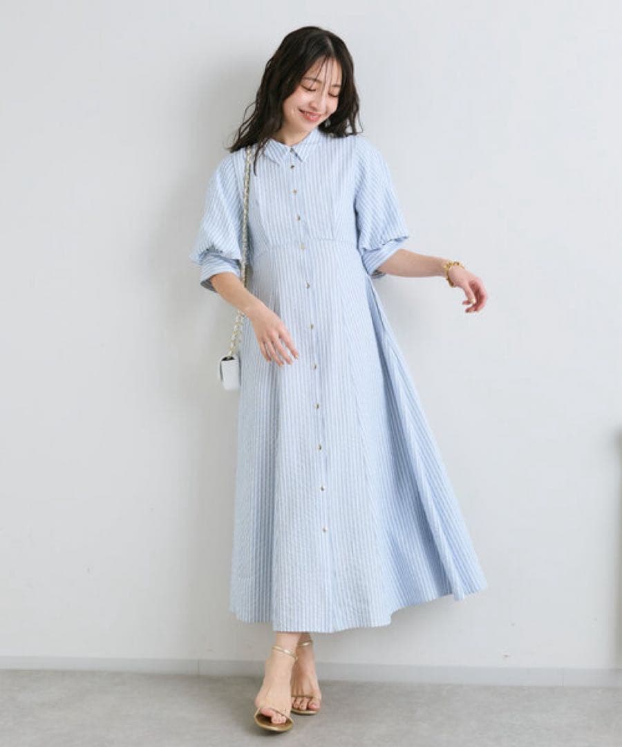 【美品】サッカーストライプフレアシャツワンピース 36 ラブティックボンボン