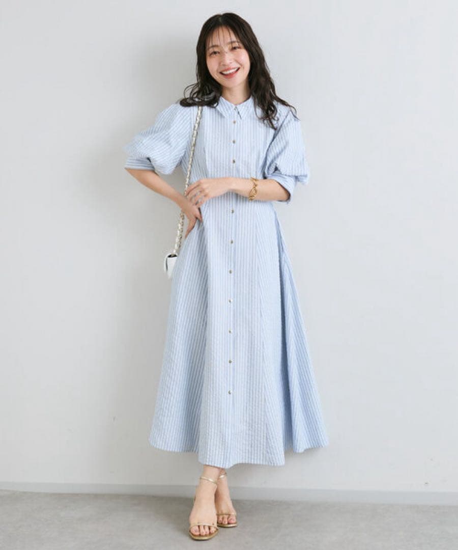 【美品】サッカーストライプフレアシャツワンピース 36 ラブティックボンボン