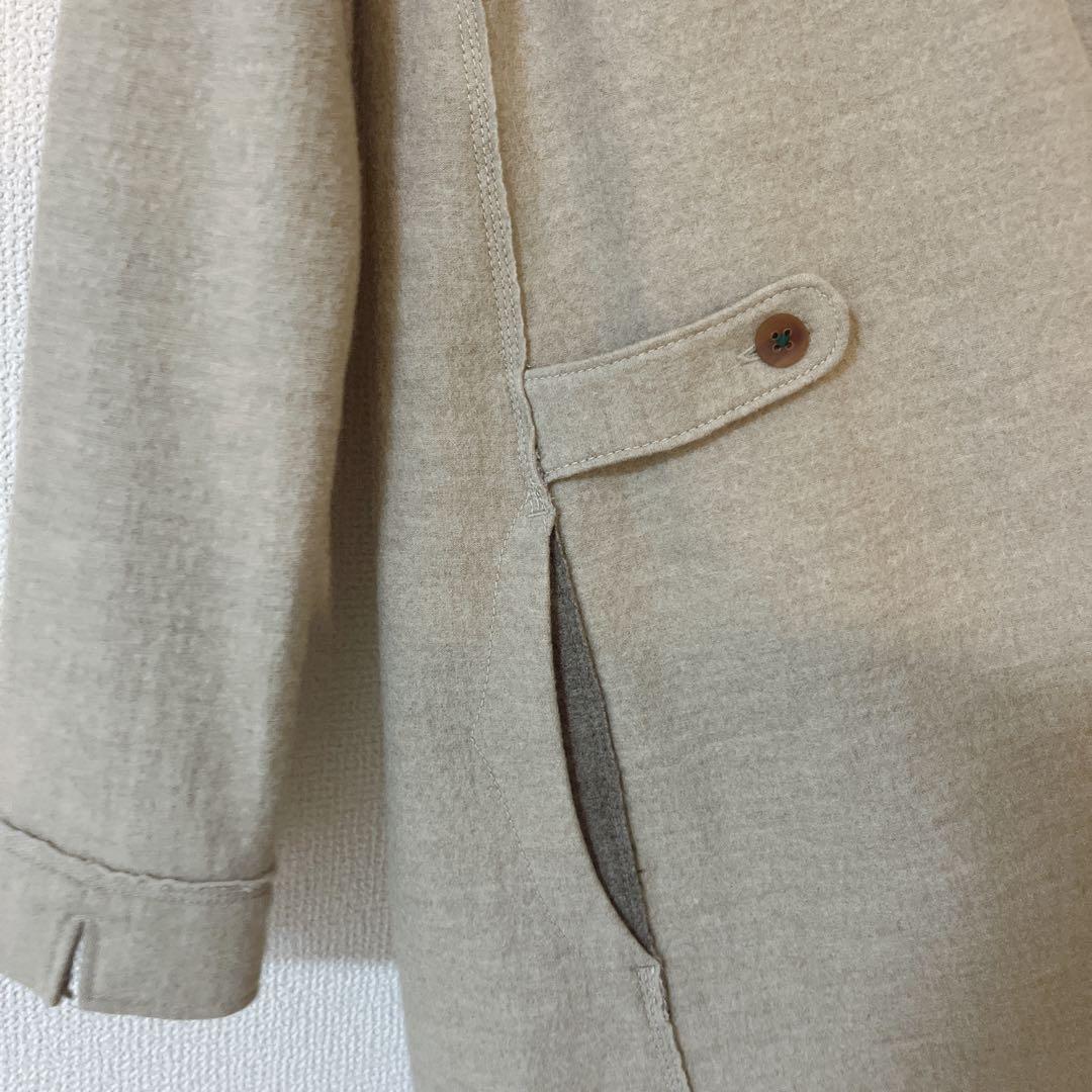 【美品】パラスパレス フェルト調 薄手 ウールロングコート ベージュ