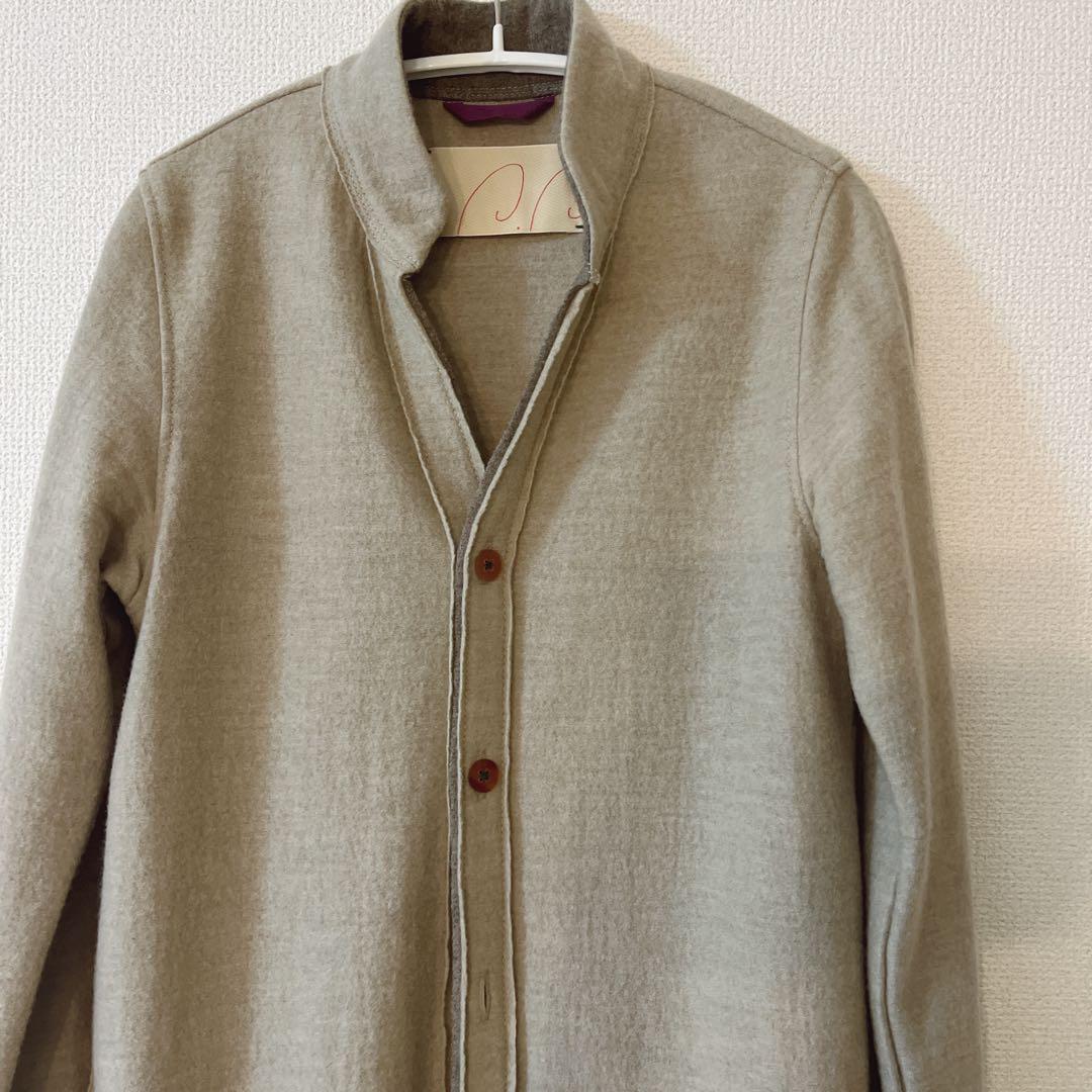 【美品】パラスパレス フェルト調 薄手 ウールロングコート ベージュ