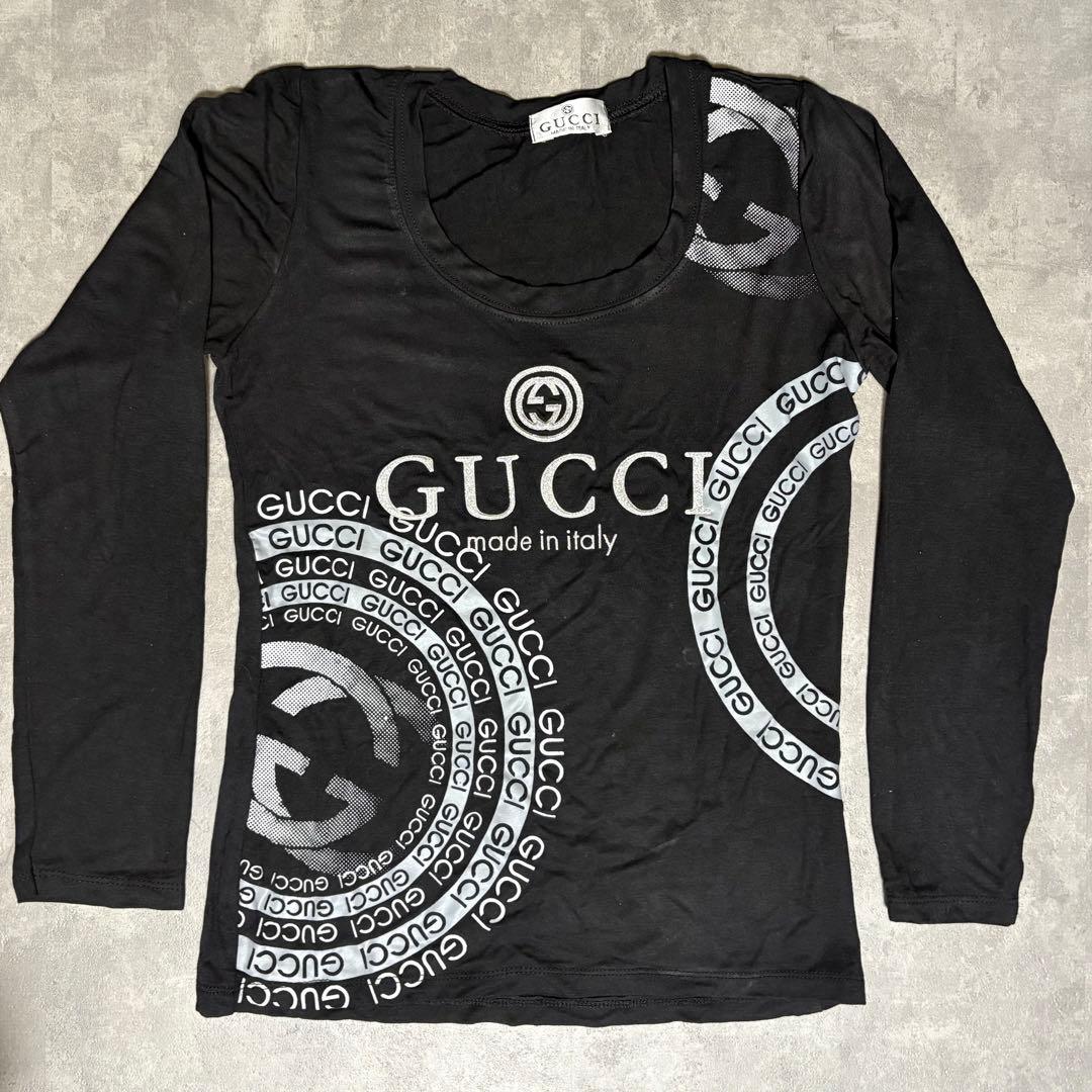 GUCCI ロゴプリント 長袖Tシャツ ブラック