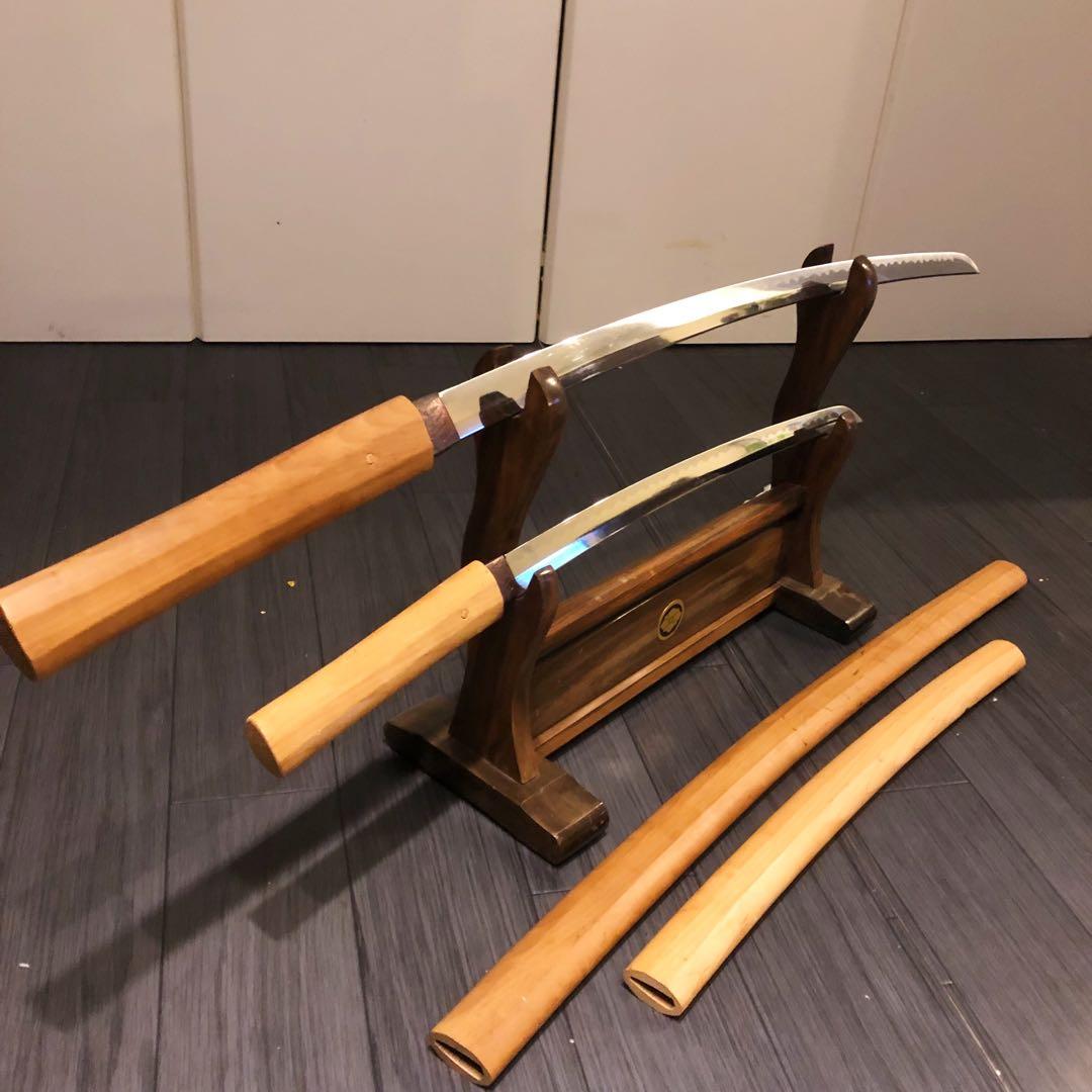 本格模造刀 白鞘 合金製 大小セット　長脇差　2本　拵え　太刀　居合刀