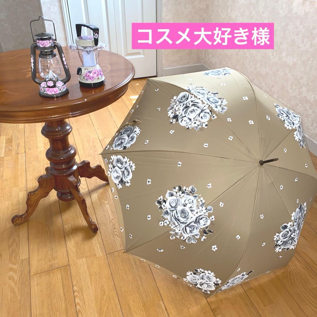 長傘　ランタン　薔薇　手描き　トールペイント