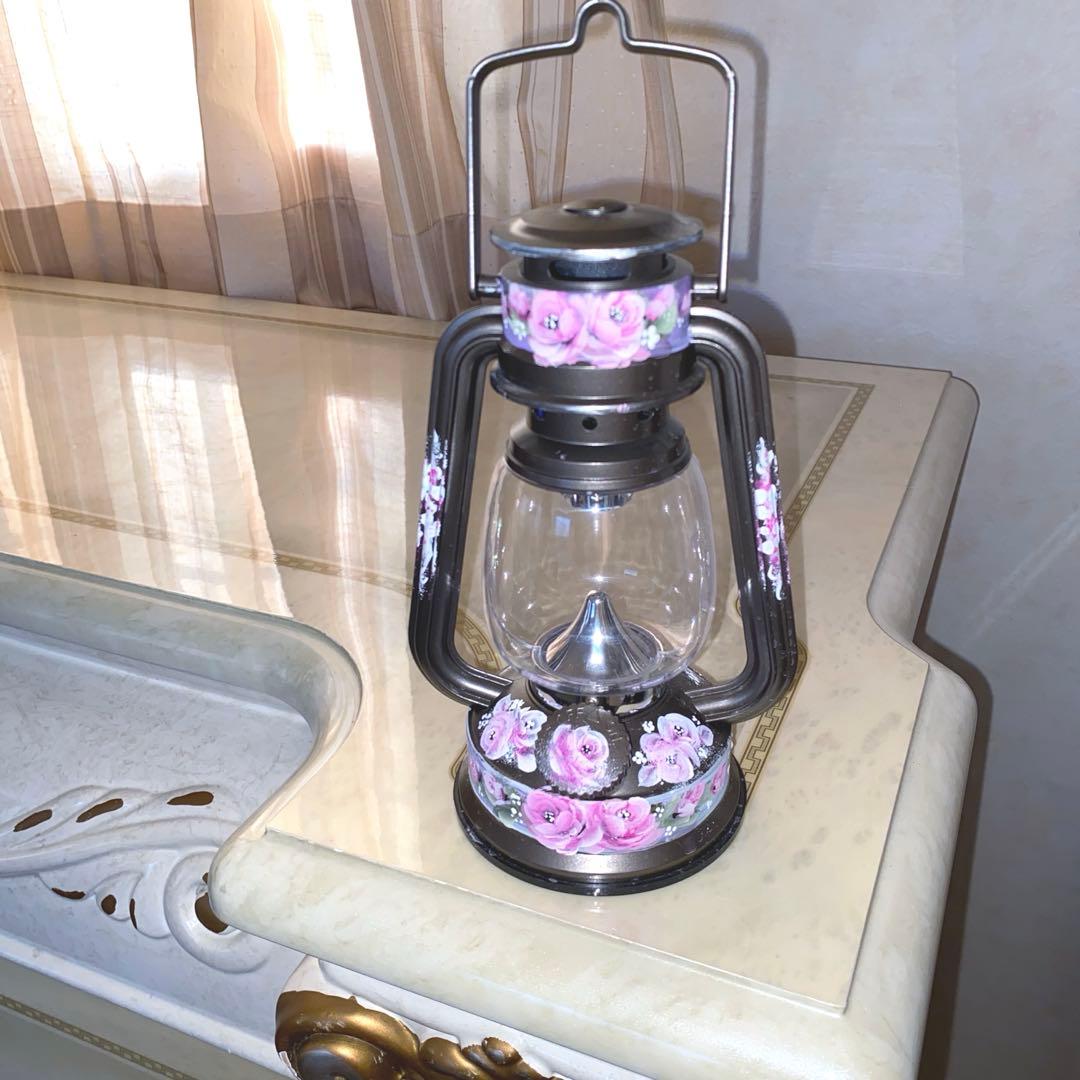 長傘　ランタン　薔薇　手描き　トールペイント