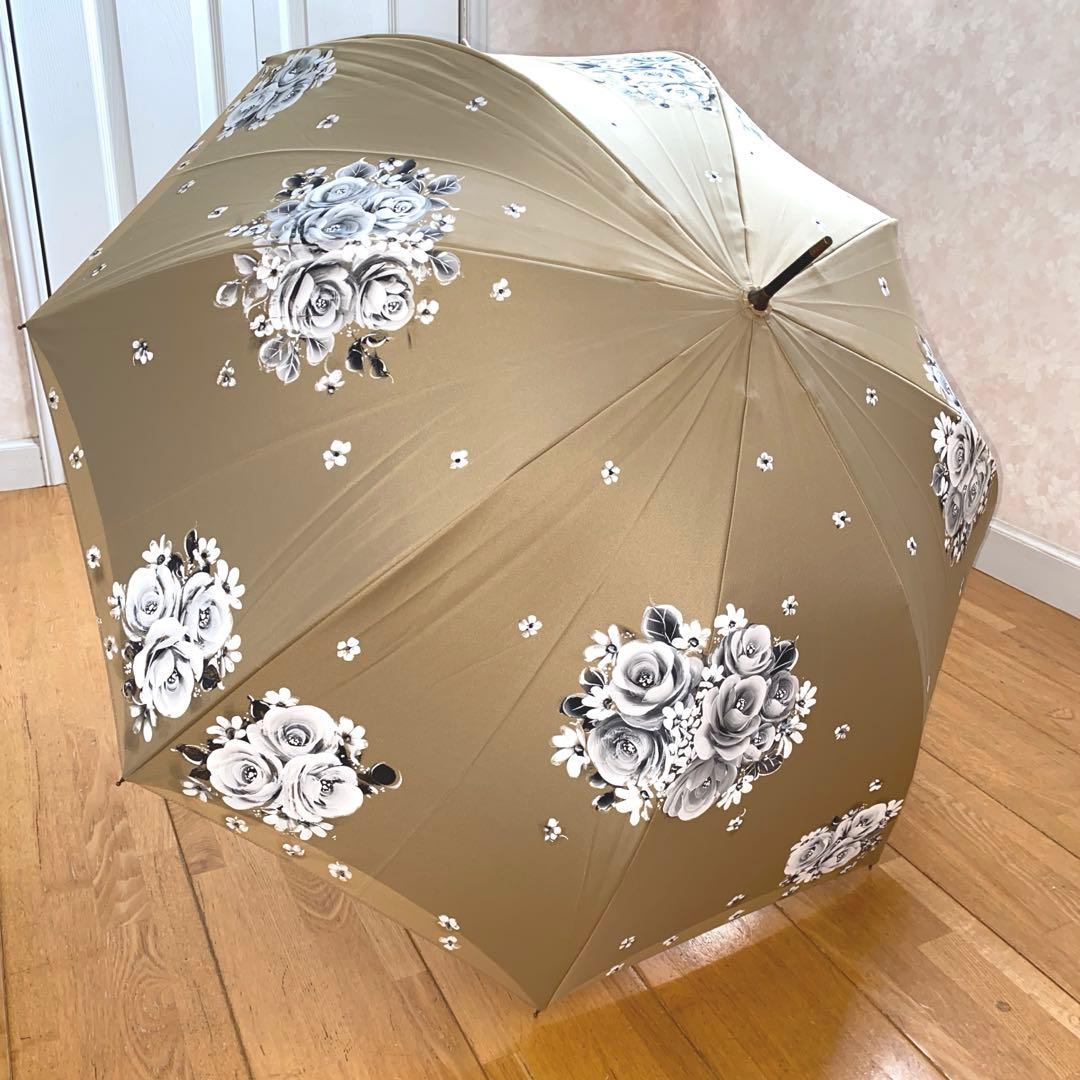 長傘　ランタン　薔薇　手描き　トールペイント