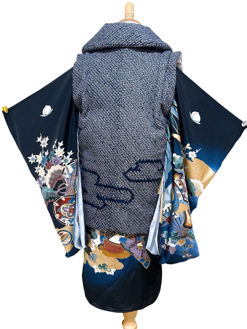 総絞り被布セット♡七五三　3歳　男の子　一式　鷹　黒系　正絹