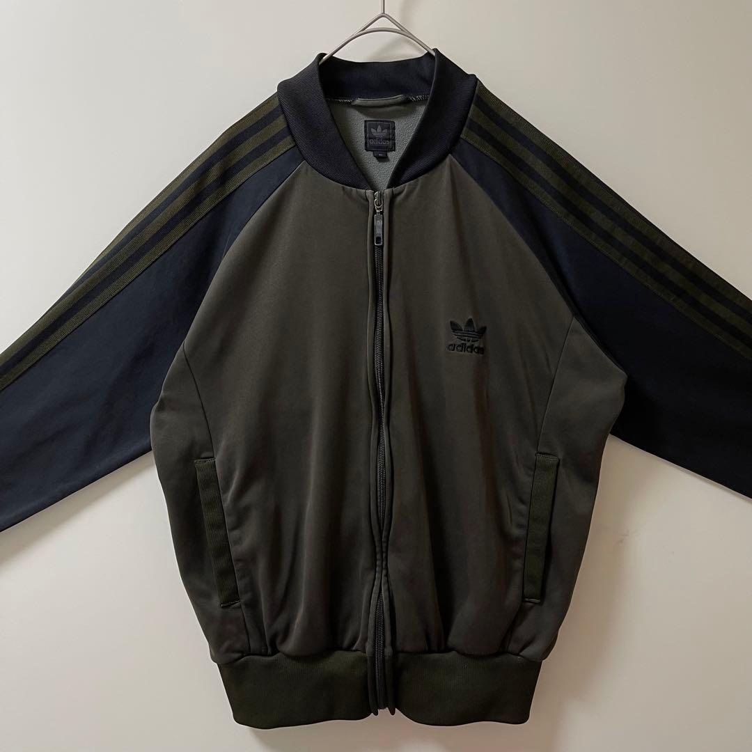 美品90s】アディダス刺繍トラックジャケット古着ジャージトップダークカーキ深緑