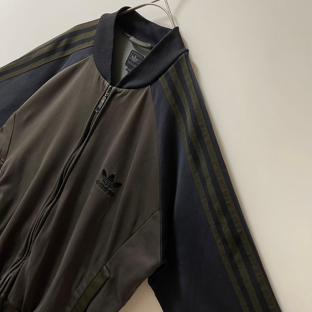 美品90s】アディダス刺繍トラックジャケット古着ジャージトップダークカーキ深緑