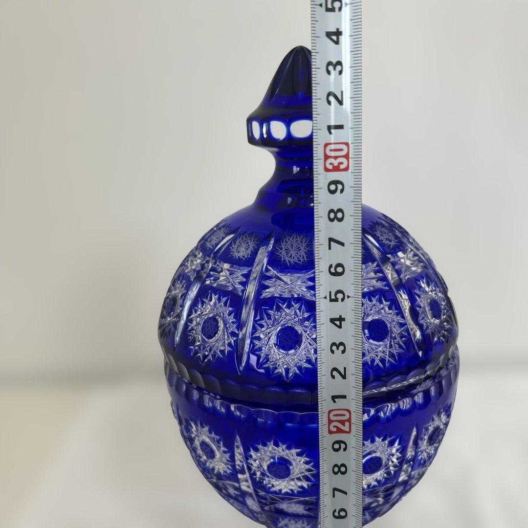 POLONIAコバルトブルー カットガラス 蓋付きポット元箱付き