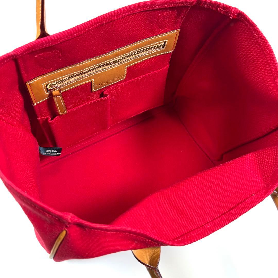 【極美品】【希少】ラルフローレン　トートバッグ　キャンバス　ビッグポニー　レッド
