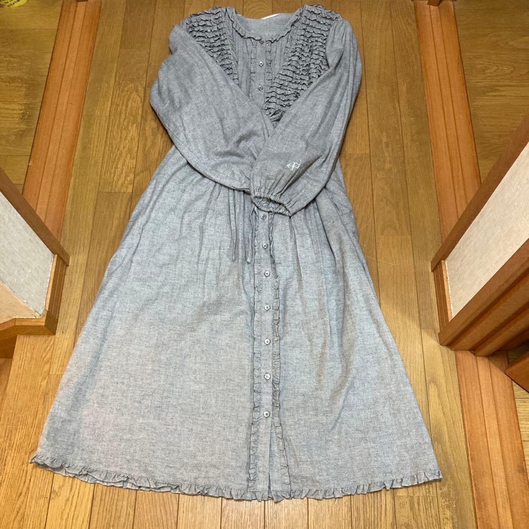 PINK HOUSE フリル付きロングワンピース グレー