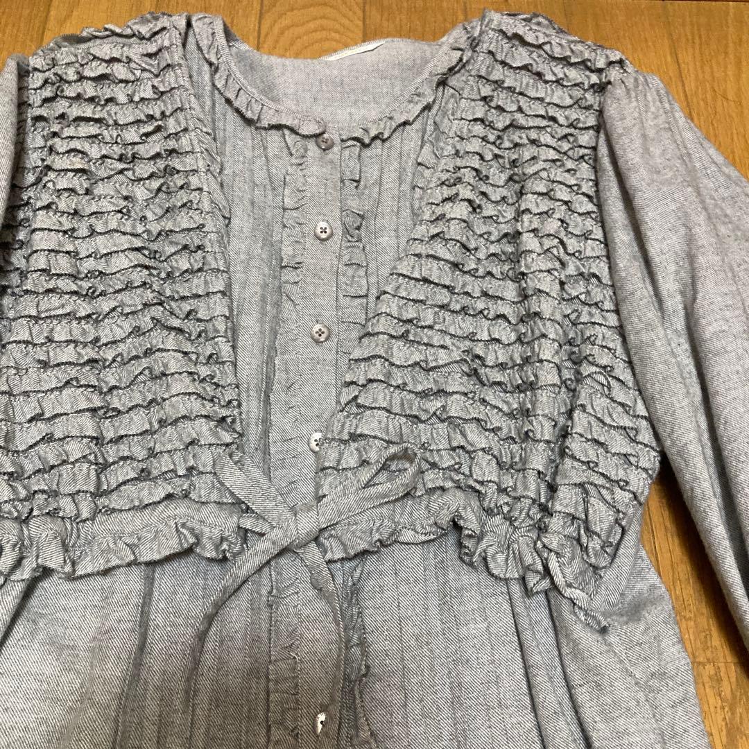 PINK HOUSE フリル付きロングワンピース グレー