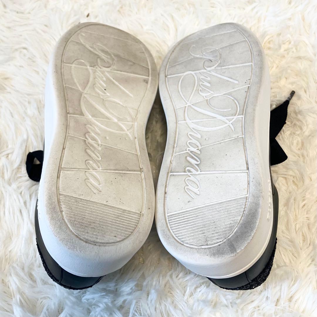 【美品】+diana パールビジュー付きリボンスニーカー ブラック 23.5