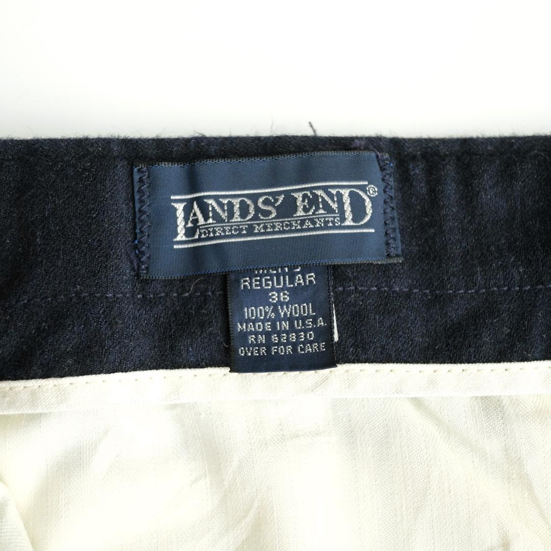LANDS'END USA製 90s ウールツータックスラックス 紺 36