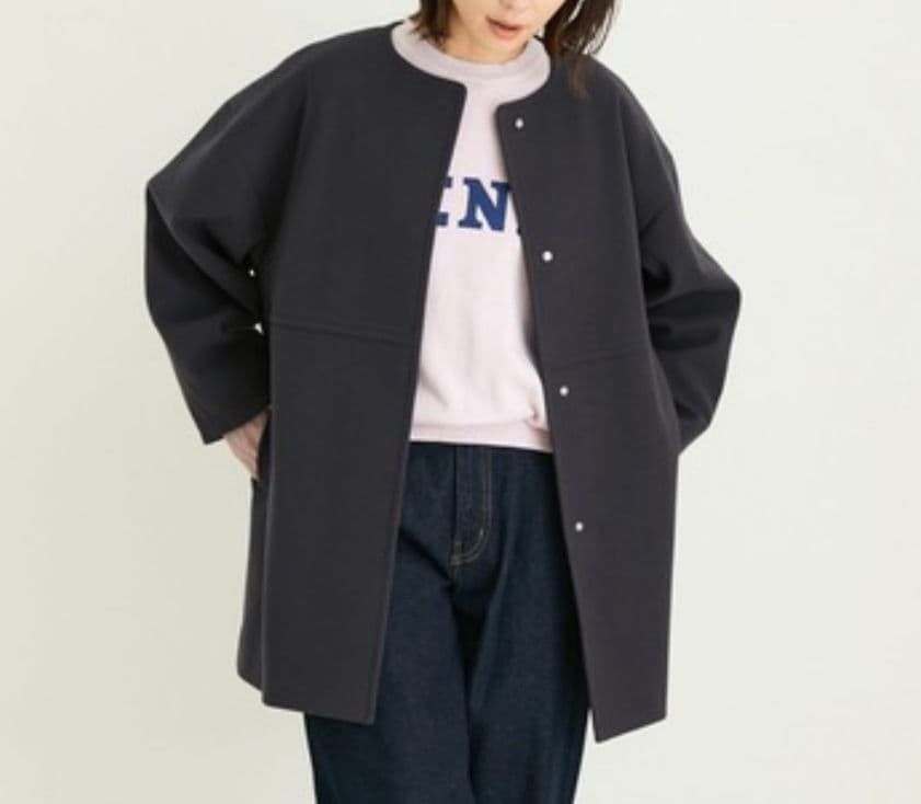 【美品】ROPE ロペ ノーカラー ウール リバー ショートコート