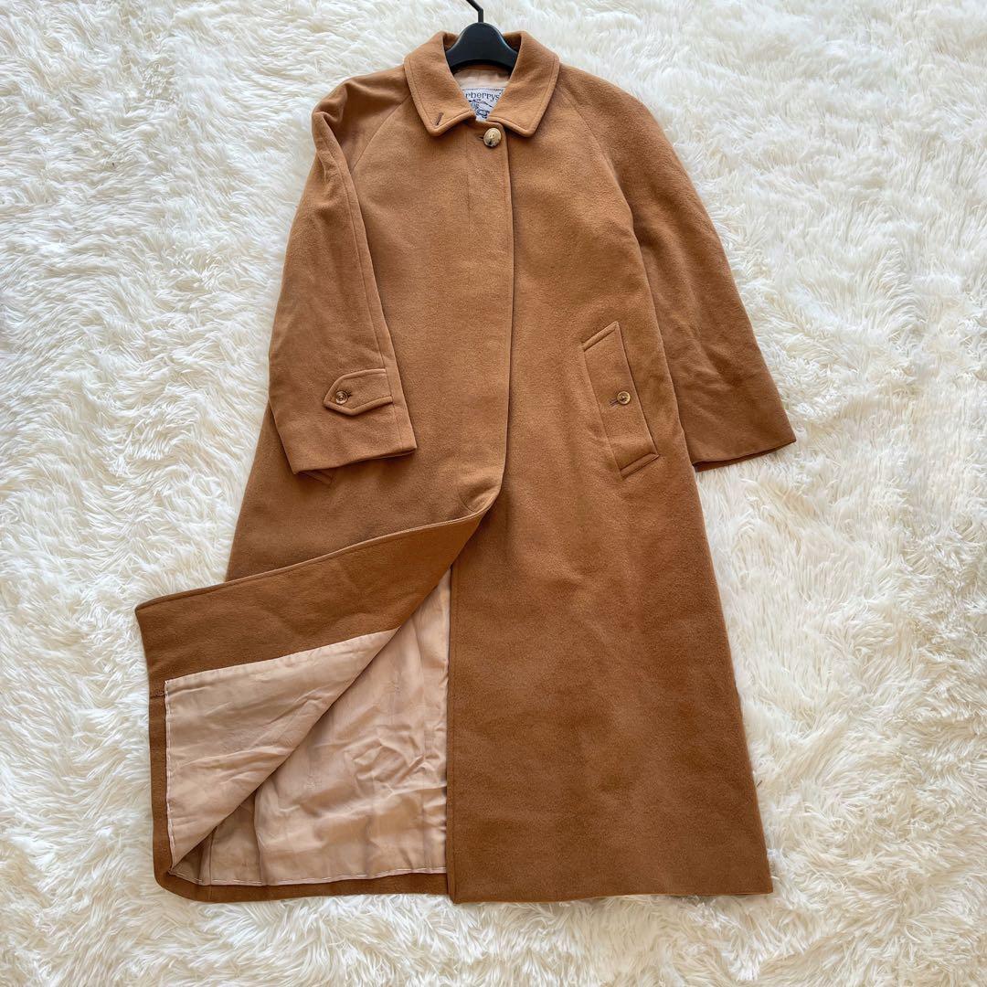 バーバリー　ステンカラーコート　ブラウン　カシミヤ　ウール　白タグ　ロングコート