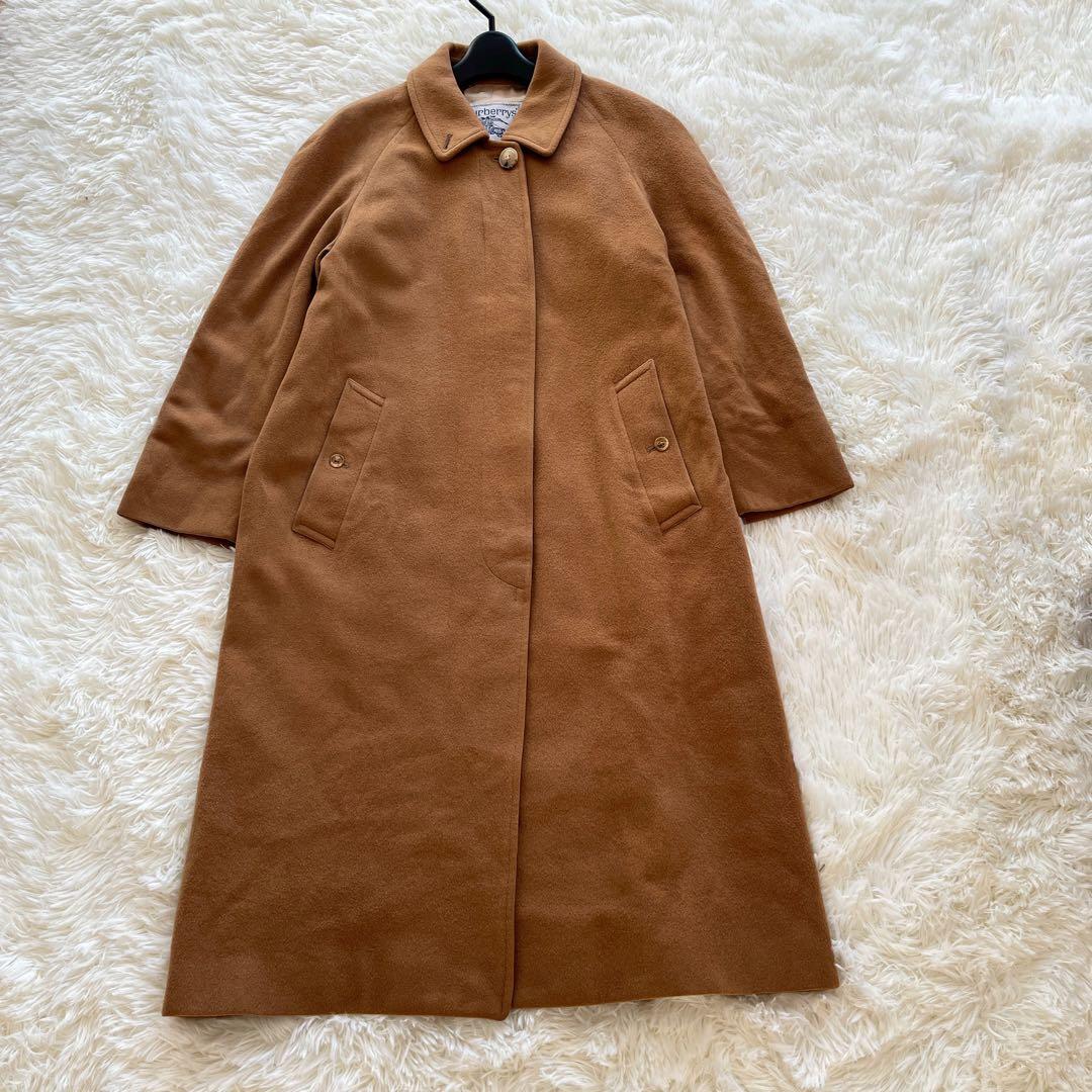 バーバリー　ステンカラーコート　ブラウン　カシミヤ　ウール　白タグ　ロングコート