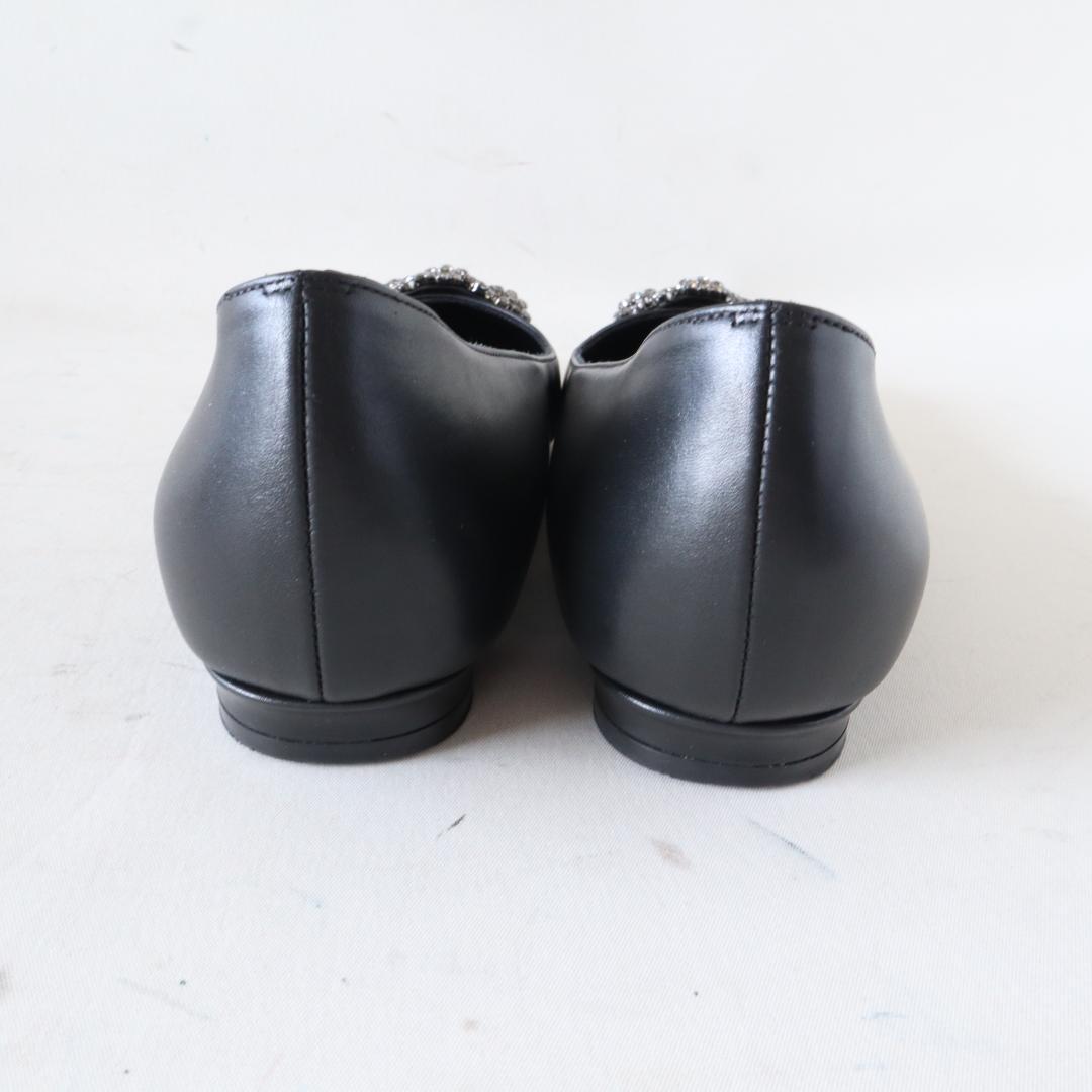 箱/袋付ほぼ未使用マノロブラニク ハンギシ フラット 35 カーフ 黒 22cm