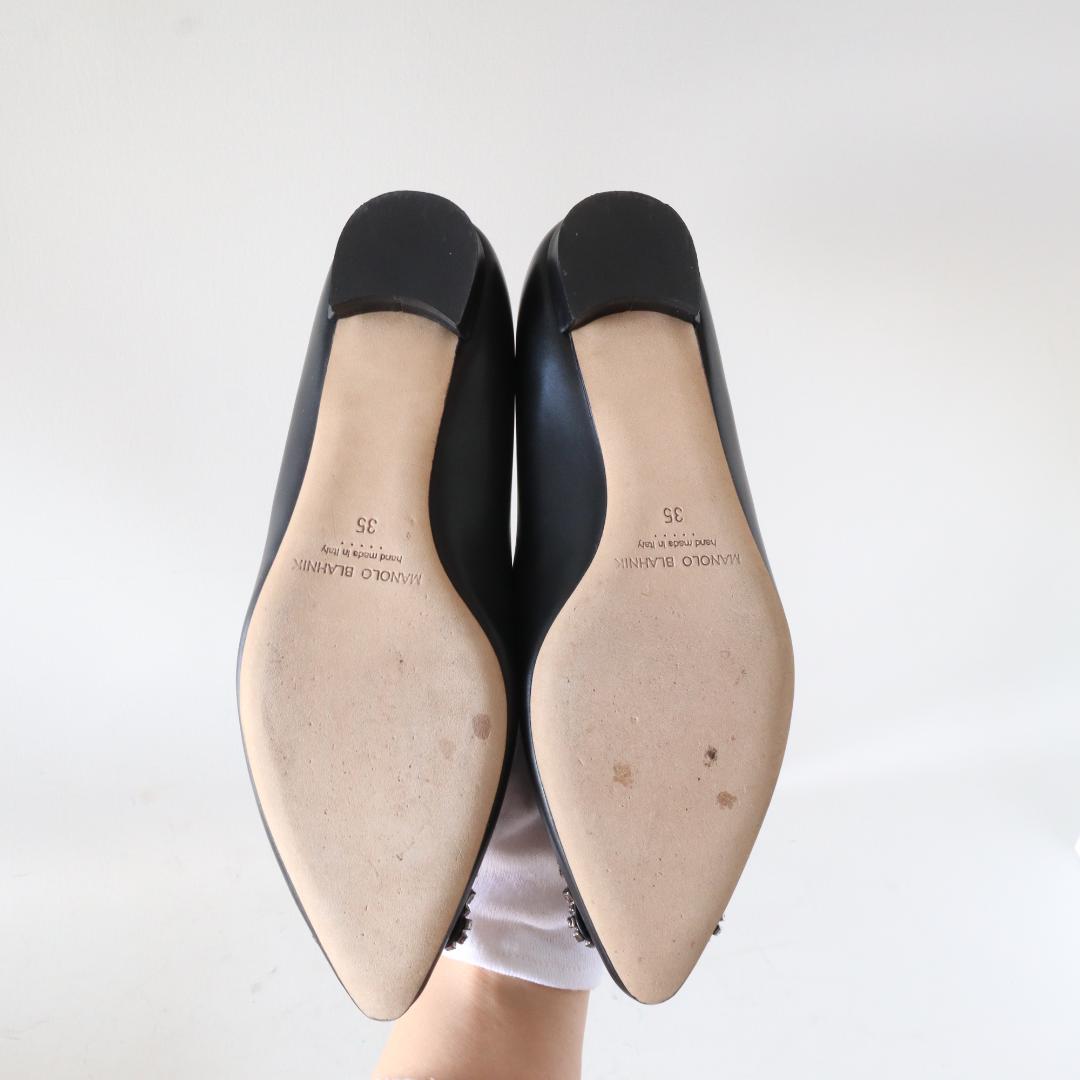 箱/袋付ほぼ未使用マノロブラニク ハンギシ フラット 35 カーフ 黒 22cm