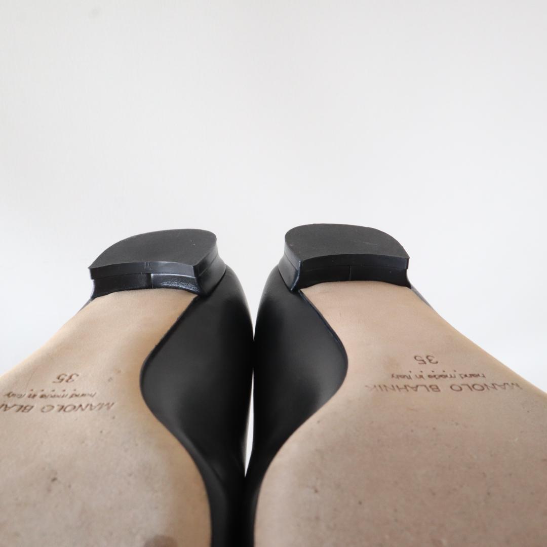 箱/袋付ほぼ未使用マノロブラニク ハンギシ フラット 35 カーフ 黒 22cm