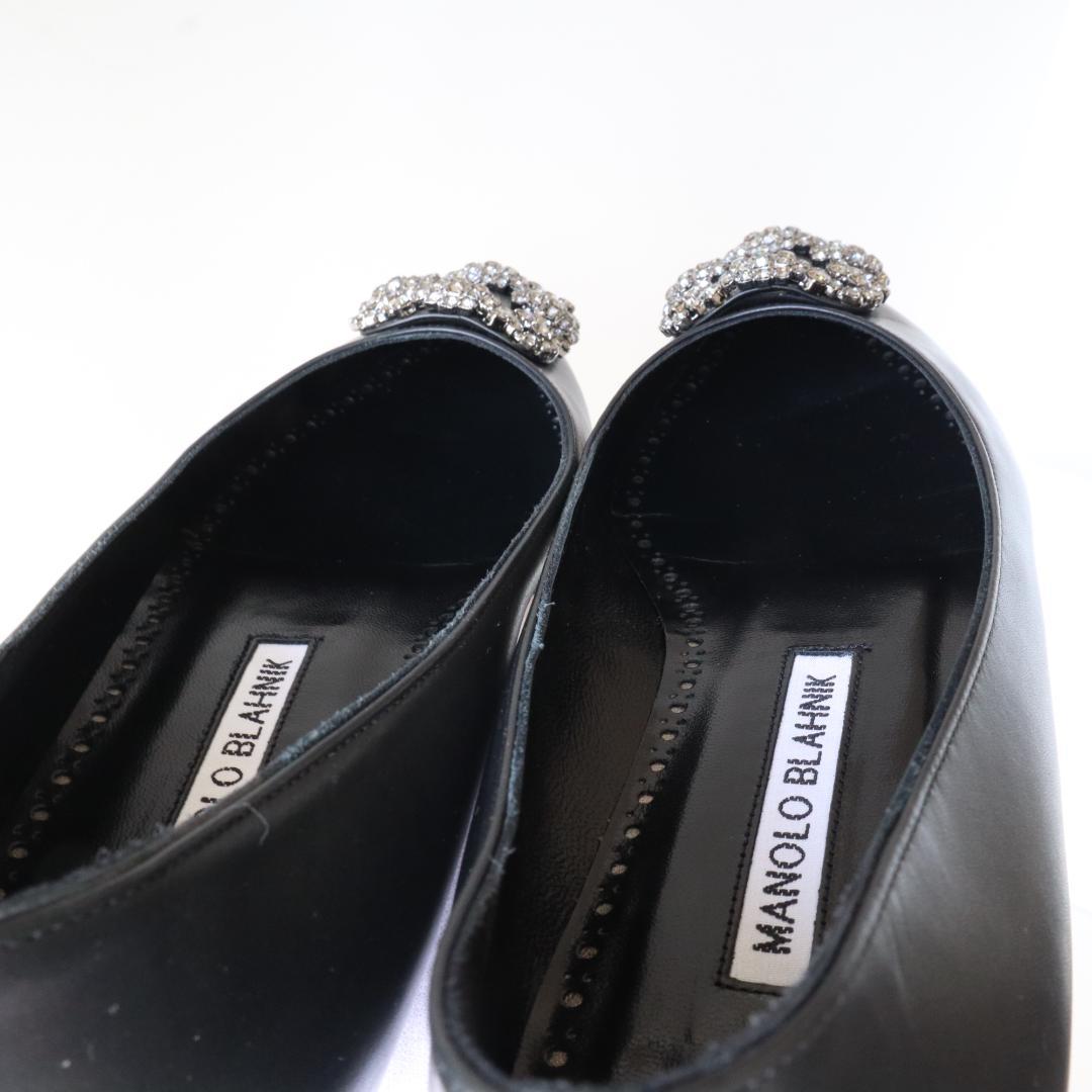 箱/袋付ほぼ未使用マノロブラニク ハンギシ フラット 35 カーフ 黒 22cm