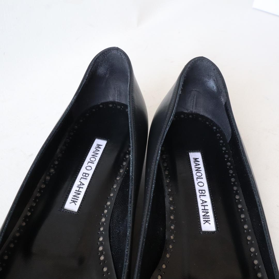 箱/袋付ほぼ未使用マノロブラニク ハンギシ フラット 35 カーフ 黒 22cm