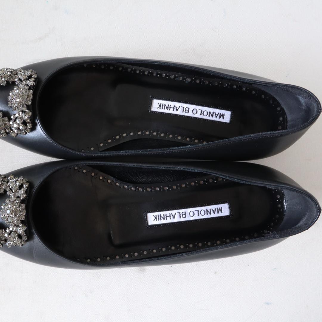 箱/袋付ほぼ未使用マノロブラニク ハンギシ フラット 35 カーフ 黒 22cm