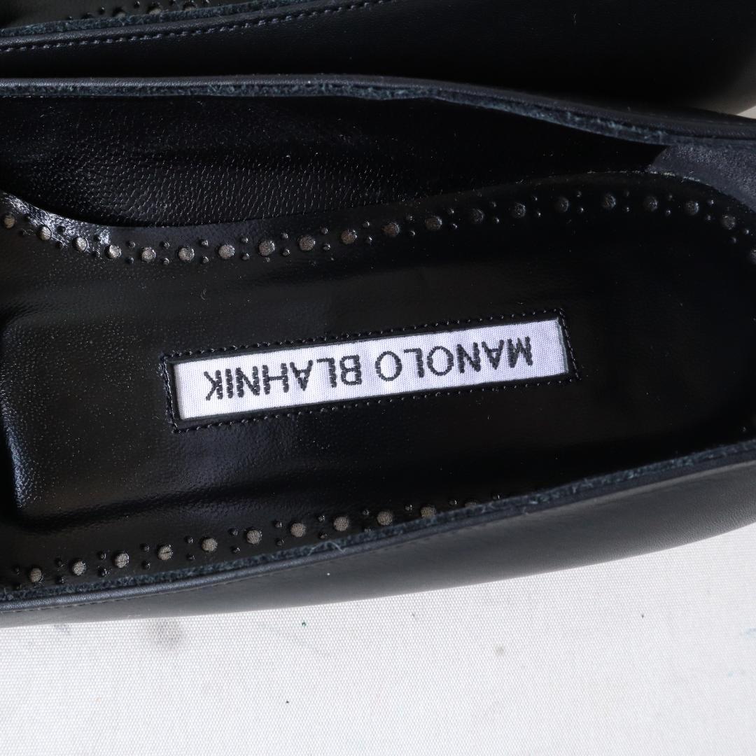 箱/袋付ほぼ未使用マノロブラニク ハンギシ フラット 35 カーフ 黒 22cm