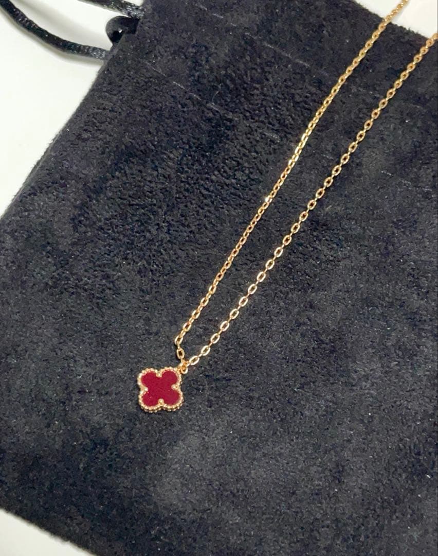 カーネリアン スウィートアルハンブラ　四つ葉のクローバーネックレス　K18