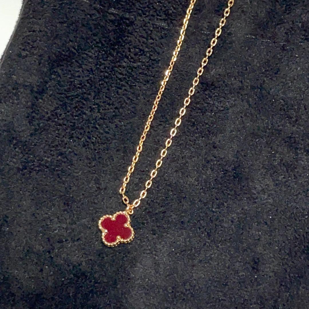 カーネリアン スウィートアルハンブラ　四つ葉のクローバーネックレス　K18