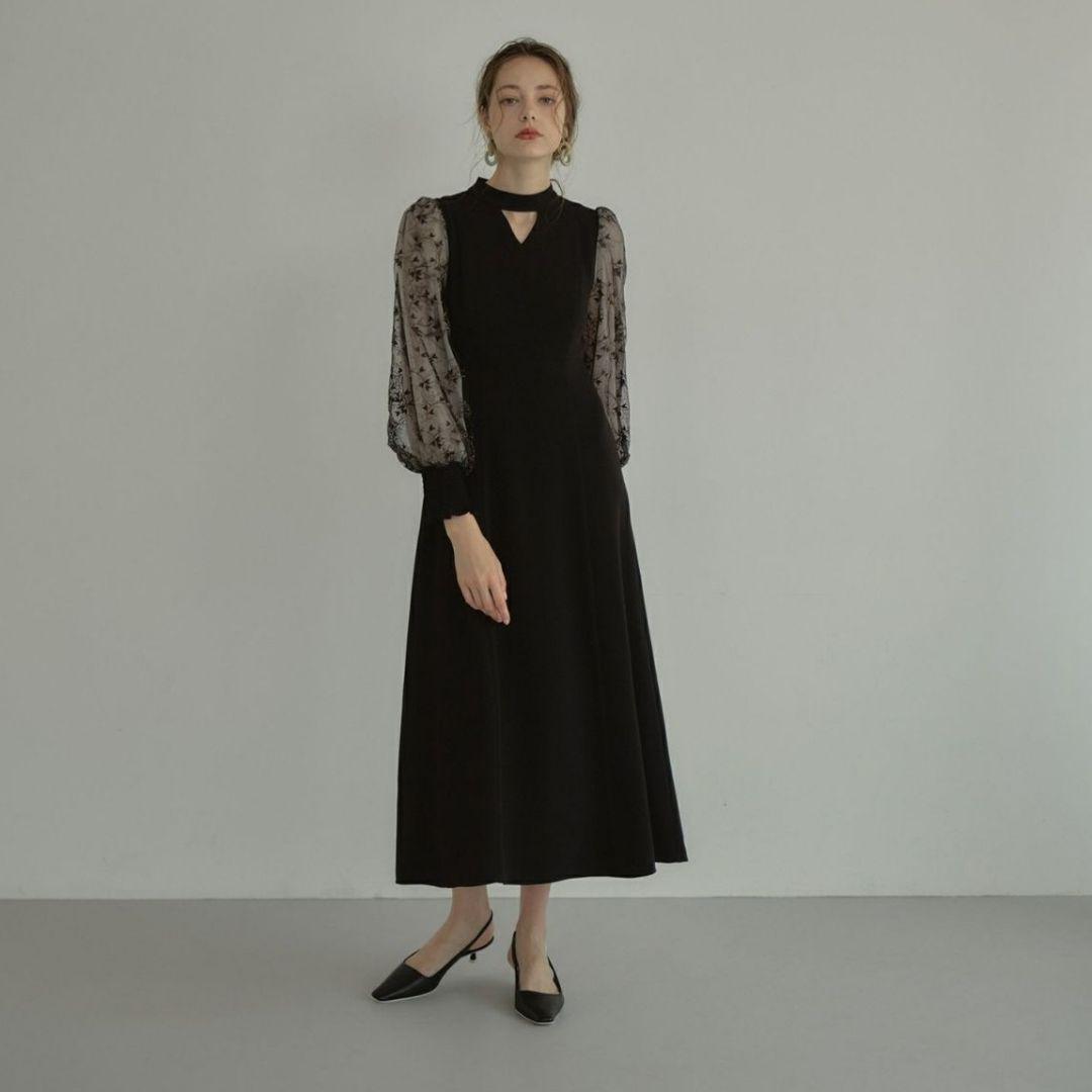 ANDRESD スリーブエンブロイダリードレス ワンピース 結婚式 お呼ばれ