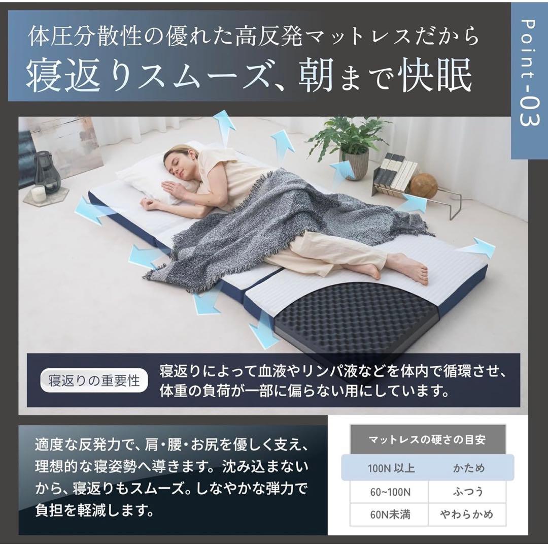 GOKUMIN 三つ折りマットレス 高反発10cm 竹炭配合 抗菌防臭