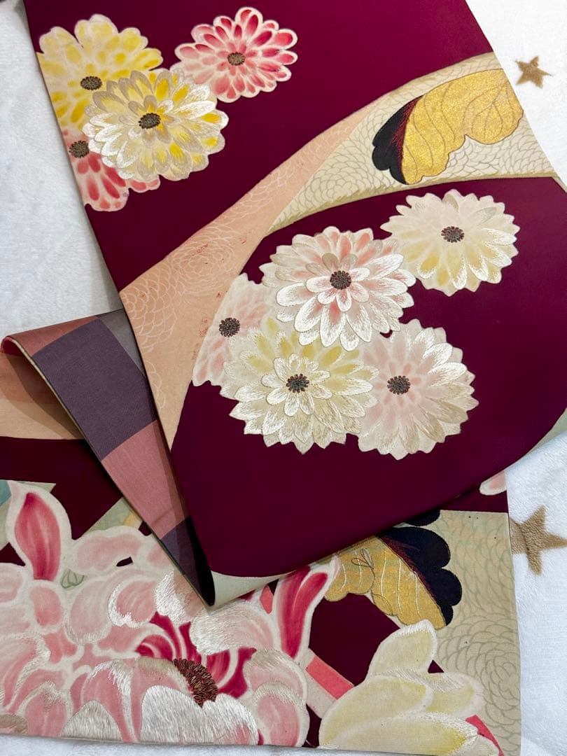 15時までの値段【美品】アンティーク帯 刺繍 塩瀬 菊 乱菊 名古屋帯 正絹