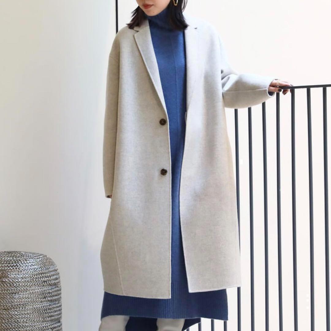 GALERIE VIE ウールカシミヤ ライトメルトン チェスターコート グレー