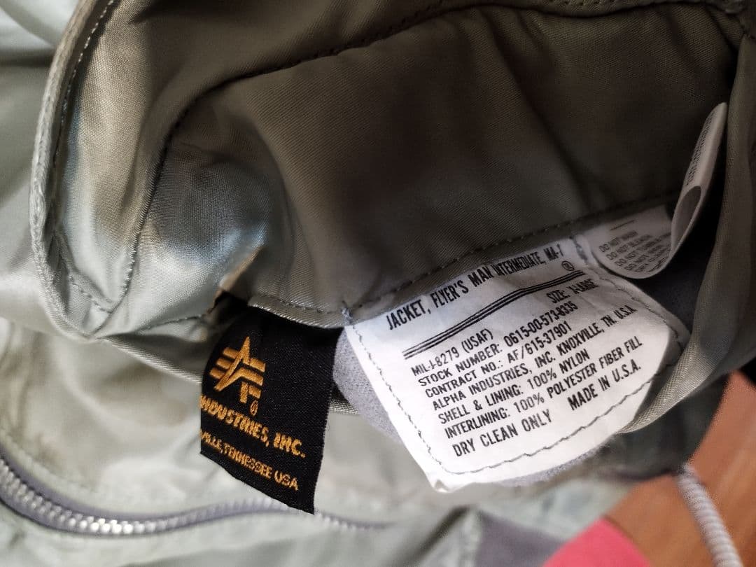 alpha MA-1 USA製　XLサイズシルバーグレー