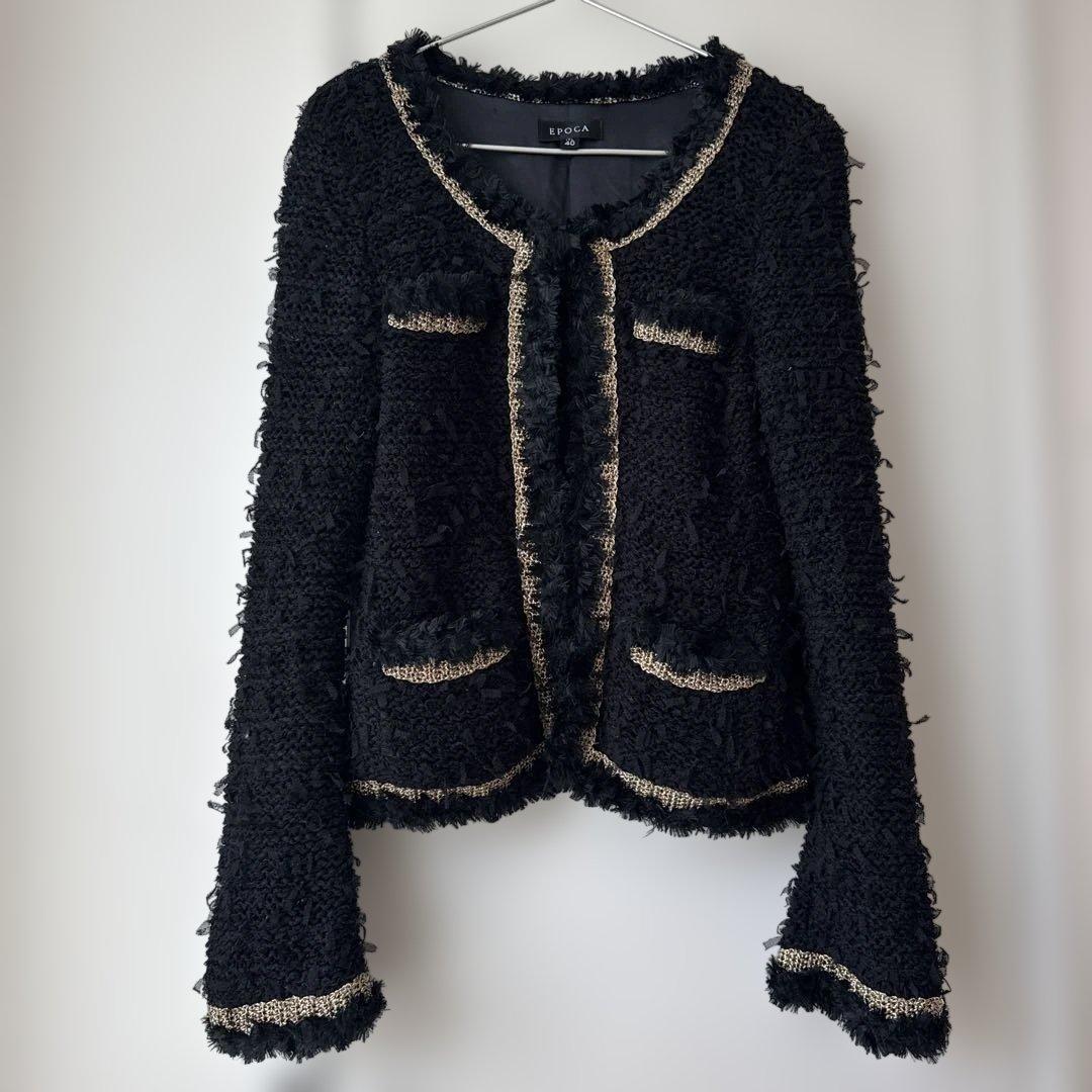 エポカ　ニットジャケット　カーディガン　黒　40