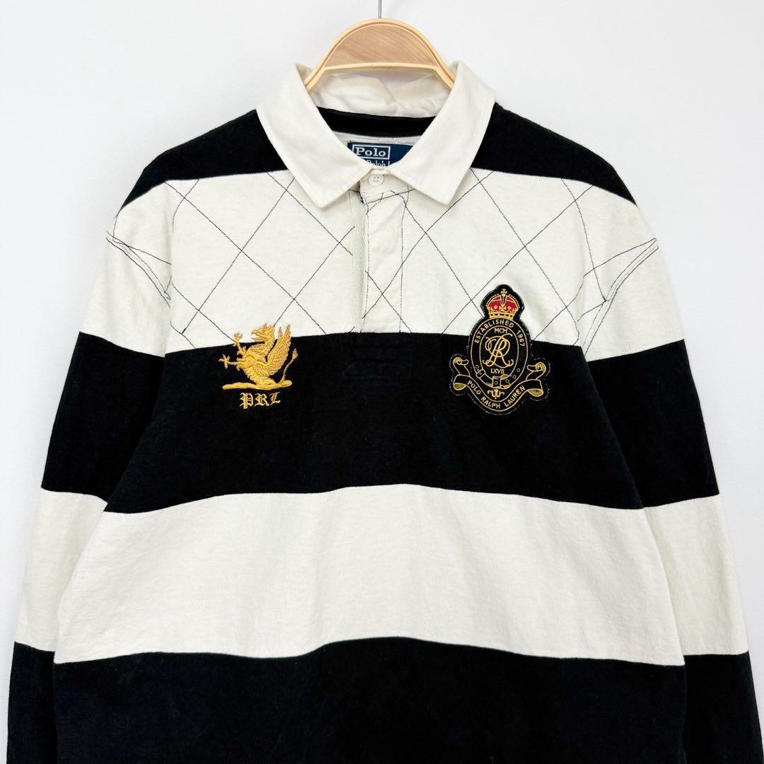 ポロバイラルフローレン エンブレム 刺繍 ボーダー ラガーシャツ S84b