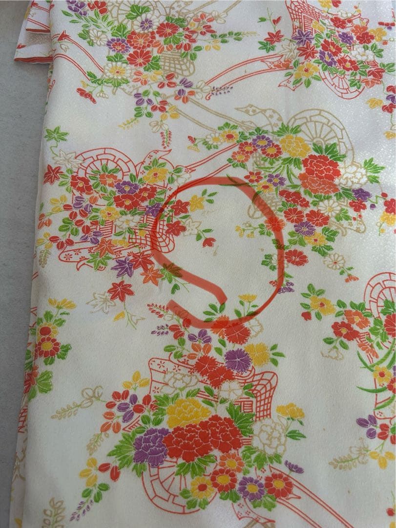 7歳　七五三　十三参り　身丈144 正絹着物　帯、帯揚げ、帯締め　しごき　セット