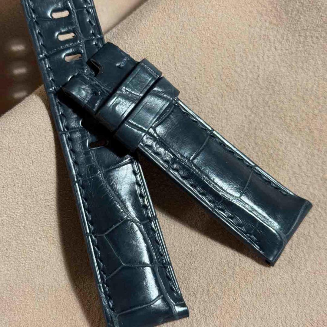 cro-1825 クロコダイル 腕時計ベルト ブルーグレー ラグ幅22mm