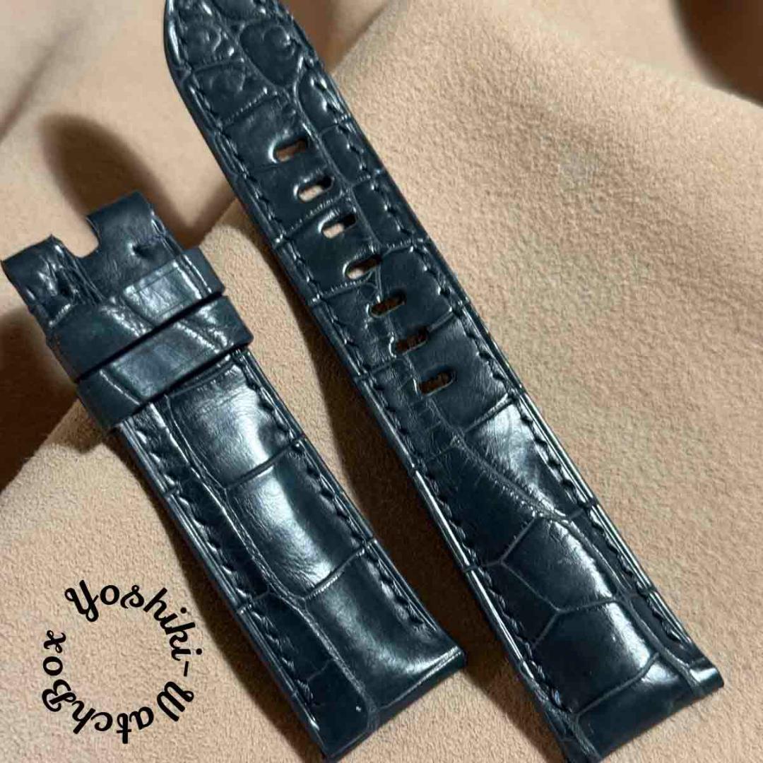 cro-1825 クロコダイル 腕時計ベルト ブルーグレー ラグ幅22mm