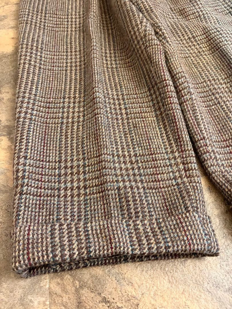 90s PAPAS パパス 2タック ウールパンツ ブラウンチェック W34