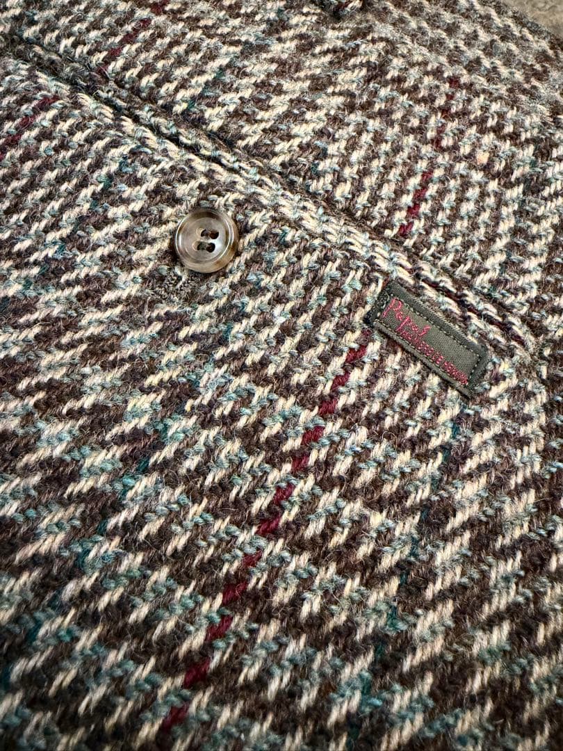 90s PAPAS パパス 2タック ウールパンツ ブラウンチェック W34