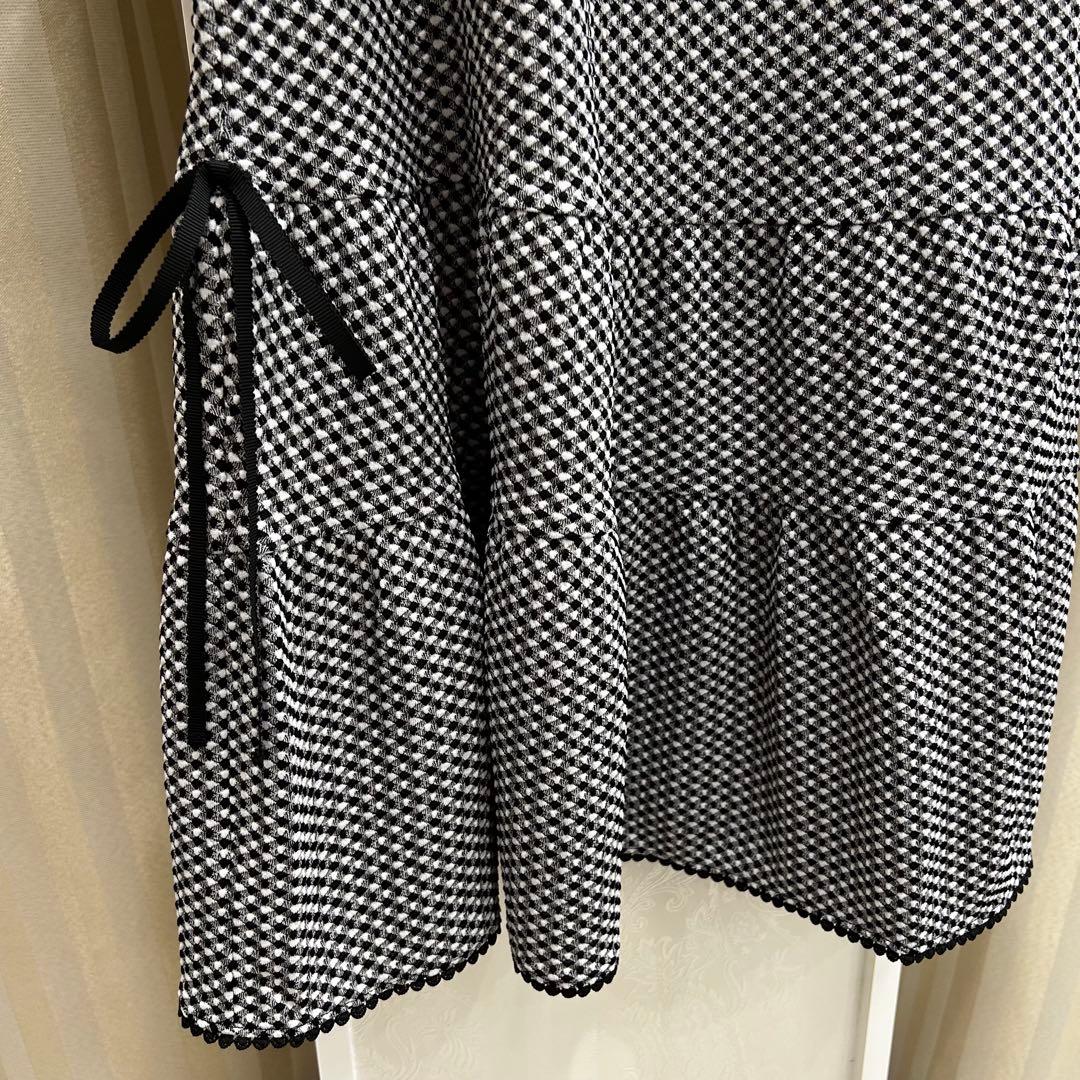 S68: あいページ❣️ギンガムチェック チュニック 半袖ブラックサイズ42
