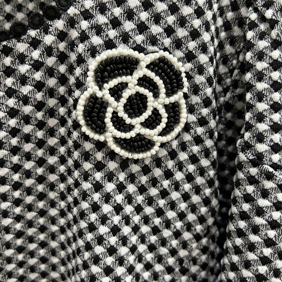 S68: あいページ❣️ギンガムチェック チュニック 半袖ブラックサイズ42